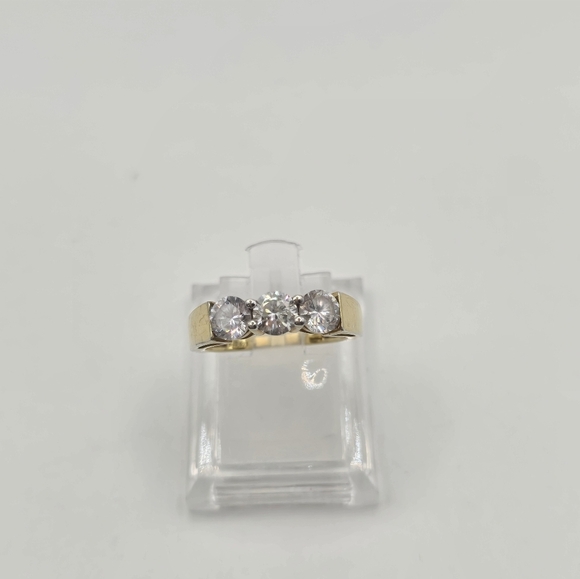 Vintage Size 7 SJD Shiny Round White Crystal CZ Gold Plated Stylish Ring - Picture 2 of 9